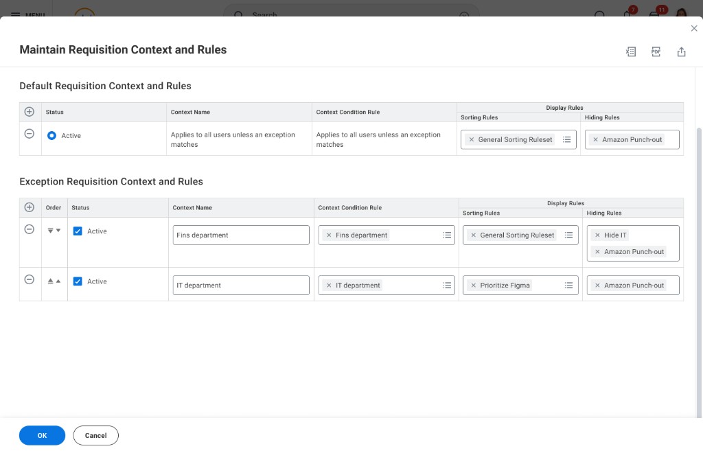 Edit rules modal with baseline and exception rows