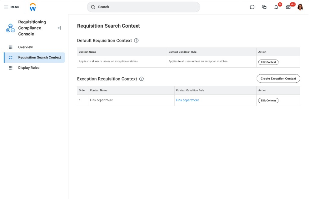 Search behavior screen with baseline and exception tables